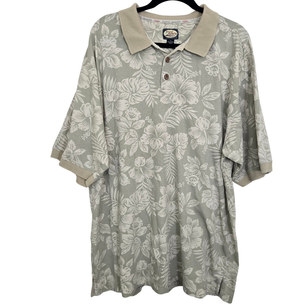 Vintage Tommy‎ Bahama Polo Shirt Mens XL Floral Hibiscus Pigment Print Cotton
